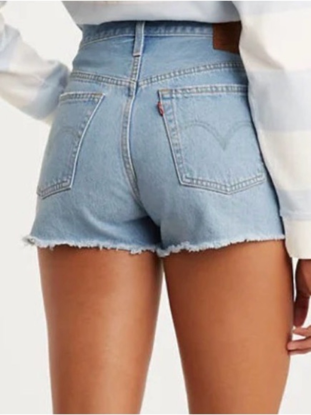 Levi's 501 “Capital E” Light Blue High-Rise Frayed Hem Denim Shorts Waist 28 - Picture 10 of 11